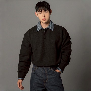 正韓美利奴羊毛格紋拼接翻領針織上衣 2色 YUPPIE 預購商品 0119