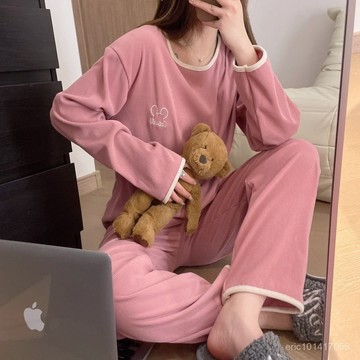 台灣出貨 秋冬睡衣 長袖睡衣 長袖德絨家居服 睡衣套裝 冬季家居服 保暖睡衣 甜美圓領家居服 保暖加熱衣 可外穿家居服