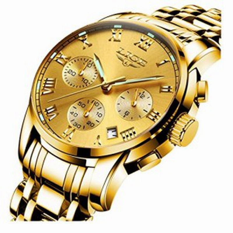 ファッションスポーツmilitaryフルスチールビジネス日付防水多機能クロノグラフクォーツメンズ腕時計 ゴールド 通販 Lineポイント最大1 0 Get Lineショッピング
