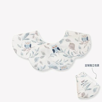 【安琪兒婦嬰百貨】棉嬰庫 MianYingKu 嬰兒純棉防水圍兜/新生兒圍兜口水巾/雲朵360圍兜 (貓頭鷹)