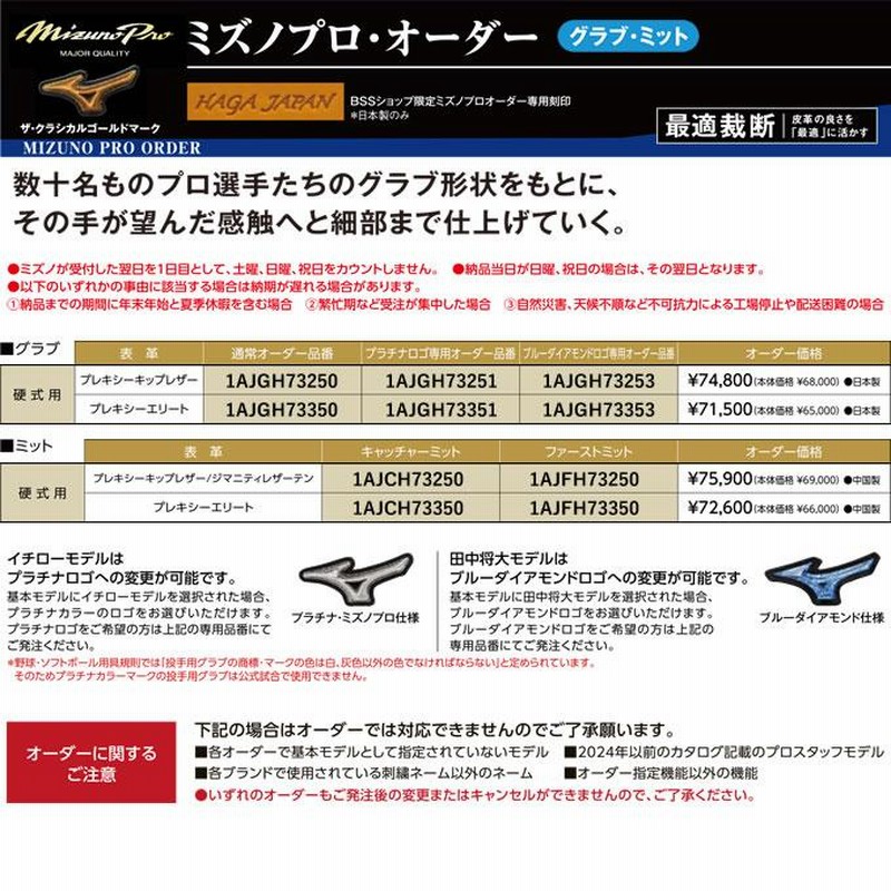 受注生産＞ミズノ（MIZUNO） 硬式用オーダーグラブ・ミット