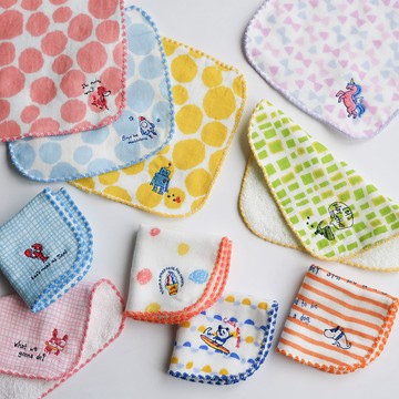 日本 kontex 純棉雙層刺繡方巾 16x16cm 小手帕 (10色) - 狗狗