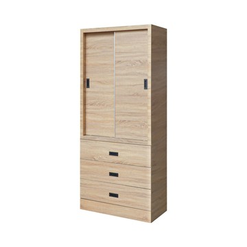 【Homelike】喜家居2.7尺推門三抽衣櫃(梧桐色)(2311)