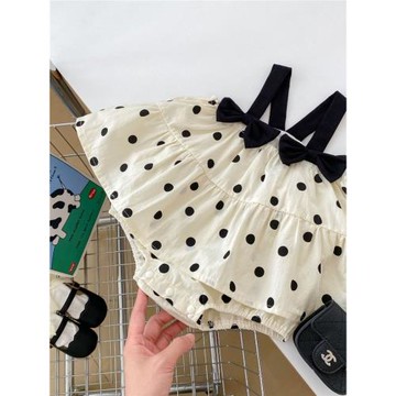 INS2023夏季嬰兒衣服女寶寶蝴蝶結吊帶包屁衣洋氣圓點公主裙時尚8