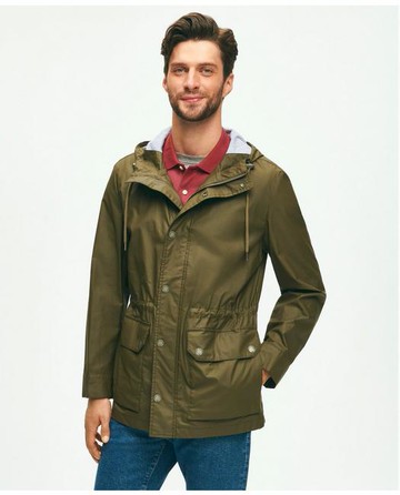Brooks Brothers Men's Laminated Cotton Chore Jacket With Hood | Olive | Size XS