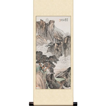 【 中式掛軸・Hanging Scroll 】鄭昶・雲峰觀瀑