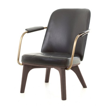 Utility 休閒扶手椅（深棕橡木、黑皮革）