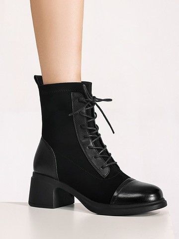 免運~真皮靴子女英倫風馬丁靴中跟粗跟小短靴女款高跟靴春秋單靴