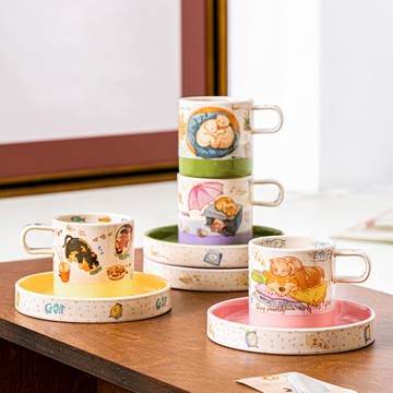 西比爾可愛咖啡杯碟套裝下午茶茶具耐高溫陶瓷杯子女伴手禮高顏值