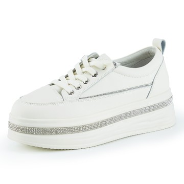 CHOiCE 真皮閃鑽免綁帶厚底休閒鞋 米色 #37870