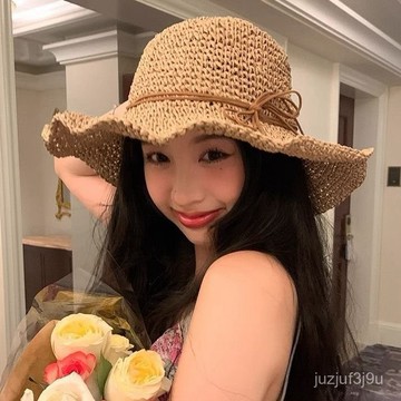 【桃園出貨🔥】新款度假風ins大帽簷編織草帽田園風蝴蝶結透氣防曬遮陽帽太陽帽