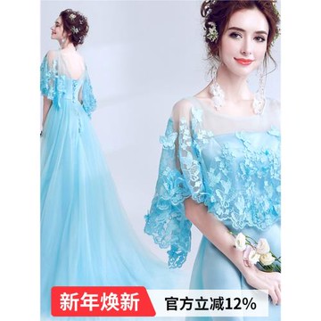 天使嫁衣 蝴蝶仙子藍色新娘結婚敬酒藝考成人禮婚紗禮服2606批發