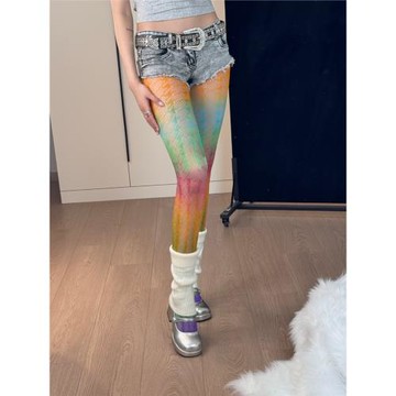 BON 春夏小眾配色多巴胺彩色漸變蕾絲網襪鏤空辣妹穿搭y2k絲襪女