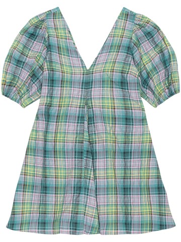 GANNI - check-pattern V-neck minidress - women - Organic Cotton/Polyamide/Recycled Polyester - 44 - Green
