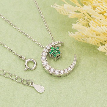 Devalier 誕生石項鍊女士配飾金925 水晶月亮星星環繞五月生日禮物翡翠銀