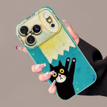 適用于蘋果17Promax手機殼新款17Air輕薄硅膠防摔外殼16Promax曈眼鏡頭全包保護套15創意卡通手繪貓咪男女殼