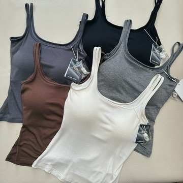 【米婭~輕奢 1-5天出貨】正韓代購 新款 蠶絲超舒服凉快 雙肩帶篙彈力 純色女士胸墊一體小吊帶背心