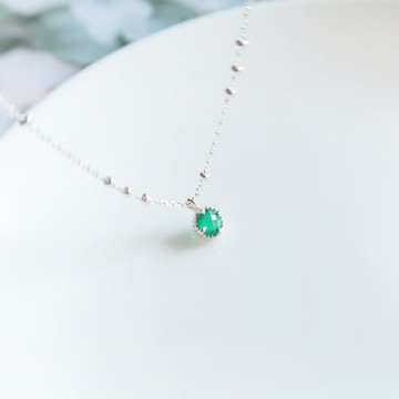 925純銀 綠瑪瑙 圓形鑽面 點點鍊 斜角鍊 項鍊 長鍊 鎖骨鍊