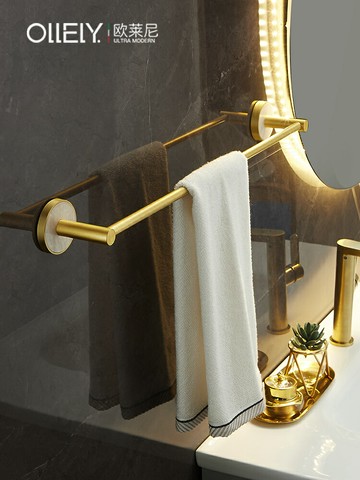 毛巾架子免打孔衛生間掛桿毛巾架網紅太空鋁浴室掛架單桿輕奢風