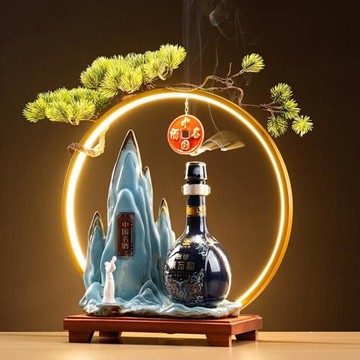 創意燈圈酒座展示臺酒水陳列裝飾擺件酒莊收銀臺柜臺新中式木底座