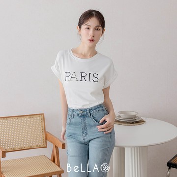 【買2送1】BeLLA 巴黎珍珠字母上衣 白色
