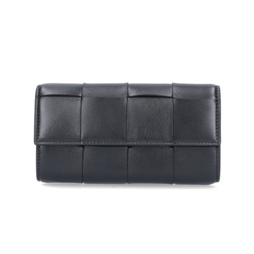 BOTTEGA VENETA 寶緹嘉 BV Cassette Large Flap 大格編織 羊皮 掀蓋 磁扣 皮夾 卡夾 長夾 黑色 667433