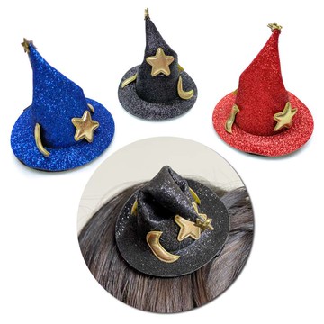 摩達客★萬聖聖誕派對★萬聖聖誕派對★超Q萬聖巫婆帽小髮夾三入組合（藍＋紅＋黑色）_廠商直送