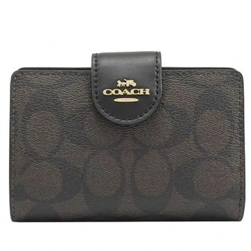 COACH C0082 馬車LOGO字母造型零錢中夾.深咖
