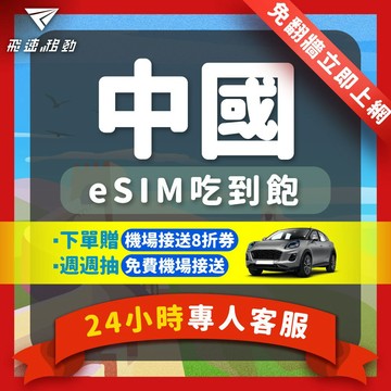 【飛速移動】中國eSIM 當天發貨 免開通 吃到飽 3~30天 5G/4G高速 中國 北京 上海 福建 esim