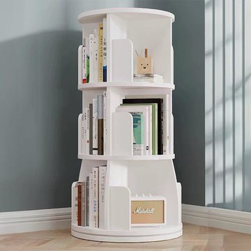 【HABABY環安家居】好好轉 小空間大容量 圓形旋轉書架 三層(實木書架 層架 置物架 收納架）圓形-白色三層