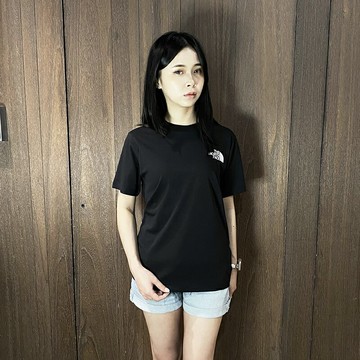 美國百分百【全新真品】The North Face 短袖上衣 棉質 女款 TNF T恤 logo 短T 粉紅/黑色 CZ46