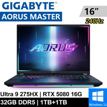 技嘉 AORUS MASTER 16 BYHC5TWE64SH-SP2 16吋電競筆電 (Ultra 9 275HX/RTX5080 16G/32GB/1TB+1TB/暗潮靛)特仕版