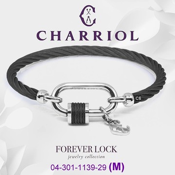 CHARRIOL夏利豪 Bangle Forever Lock永恆之鎖手環 黑索銀扣頭M款 C6(04-301-1139-29-M)