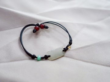 幾何翡翠結繩手鍊・緬甸玉・天然石・紅玉隨