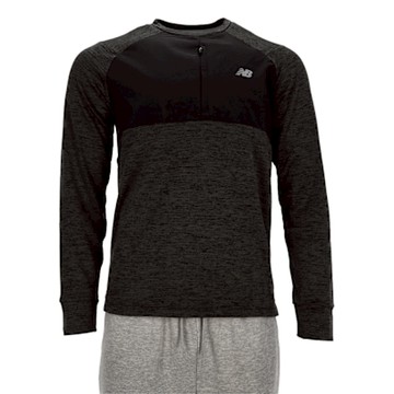 New Balance 男款 黑色 運動 休閒 訓練 保暖 機能 刷毛 衛衣 圓領 上衣 長袖 MT43205BK