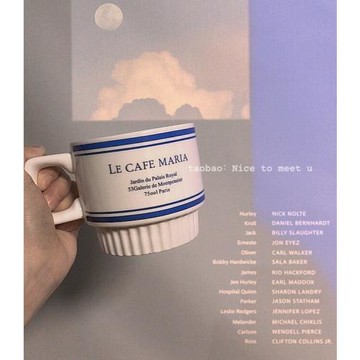 韓國ins小眾馬克杯法式復古簡約咖啡杯情侶杯藍色字母陶瓷杯