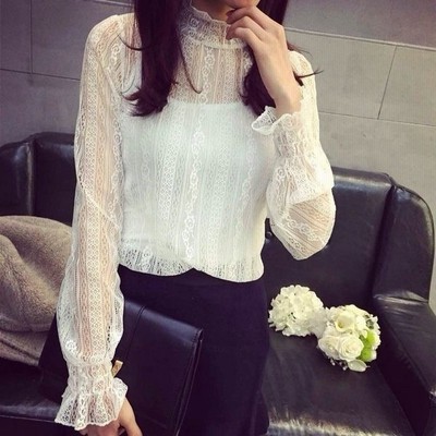 総レース長袖ブラウス 透けトップス レースプルオーバー レディース インナー付き 2枚セット プチハイネック 通販 Lineポイント最大get Lineショッピング
