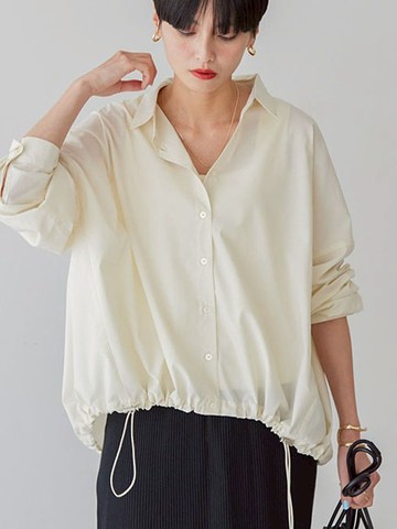 下擺抽繩素面/條紋襯衫(HA51L0A0700) - AMERICAN HOLIC