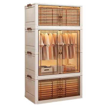 小麥購物 可折疊家用簡易衣櫃 1層衣櫃 + 2層茶色收納櫃 L1385  茶色  65 x 40 x 144cm