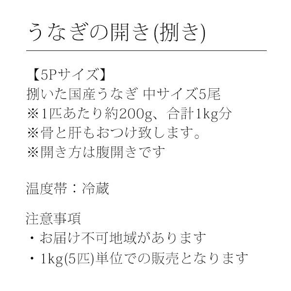 生のうなぎ 捌いた国産うなぎ 中サイズ 5尾 合計1kg 開き ひらき 鰻 業務用