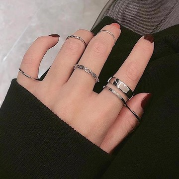 7 件套簡約戒指套裝,嘻哈設計個性中性手指首飾
