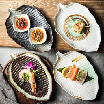 創意手繪樹葉盤陶瓷盤子 特色菜餐具壽司盤餃子盤早餐西餐盤菜盤