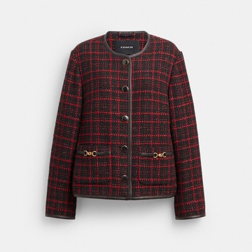 立體 C 字飾件粗花呢外套