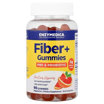 Enzymedica, 纖維 + 軟糖，益生元和益生菌，血橙味，50 毫克，90 粒軟糖（每粒軟糖 16.6 毫克）