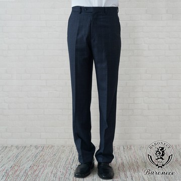 【BARONECE】英倫紳士格紋平面西褲_藍(621131-09)