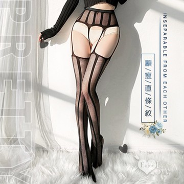 吊襪帶一體式貼合曲線連褲網襪﹝顯瘦直條紋﹞ E531784