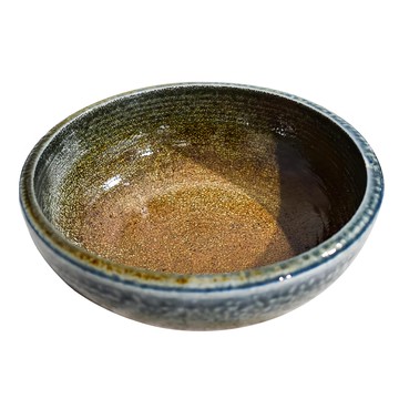 藍流開片厚8缽-日本製 寬:23.5 / 高:7.5 (cm) 容量:1540 (mL)  綠色 + 土黃色  1個