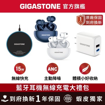 【GIGASTONE】藍牙耳機無線充電大禮包 含充電盤 快充充電器 藍牙5.4 耳機 15W無線充電盤 20W快充頭