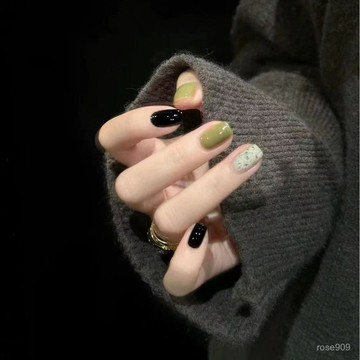 ➕最新設計款穿戴甲💅穿戴甲手工牛油果ins撞色夏日簡約短款顯白美甲清新學生甲成品短款穿戴甲 GQLN