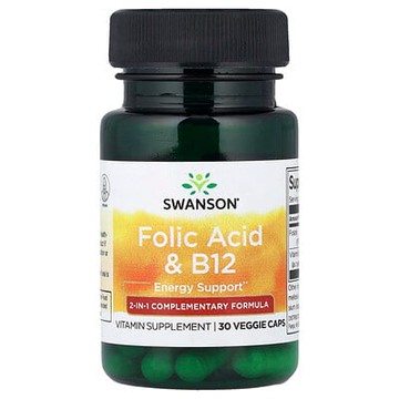 Swanson, 葉酸與 B12，30 粒素食膠囊